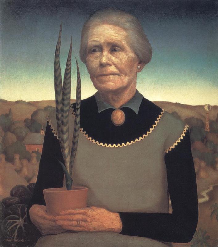 Grant Wood Woman with Plant oil painting picture